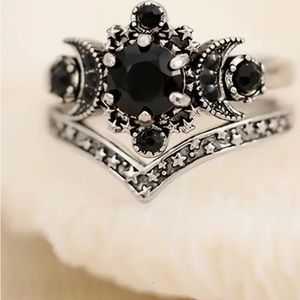 Crescent Moon 🌙 Jet Stainless Steel Ring set